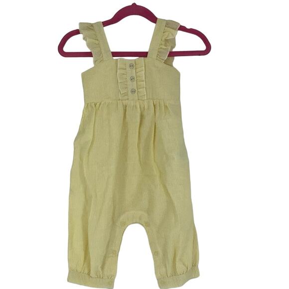 Bardot Junior Size 12-18M Yellow Romper Seersucker Stripe Ruffle Trim K17-2